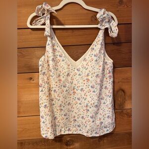 Sezane White Floral Tie-Shoulder V-Neck Camisole
